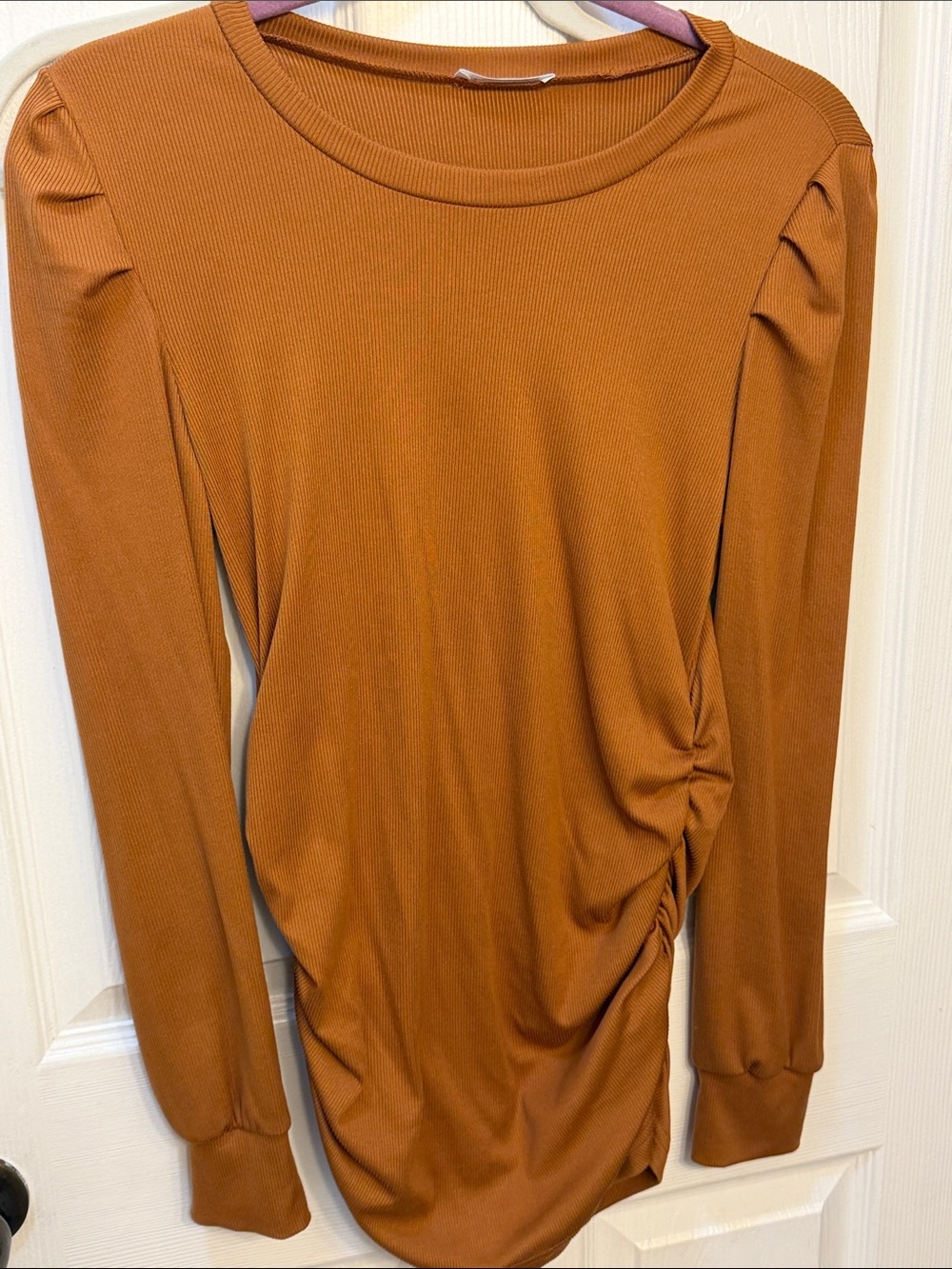 Camel Ribbed Long Sleeve Shirt